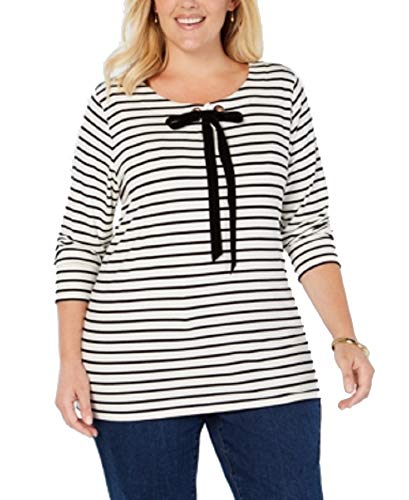 Plus Size Striped Velvet-Tie Neck Top