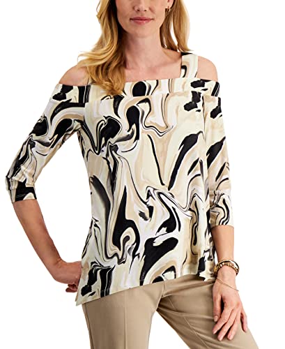 JM Collection Cold Shoulder Printed Top