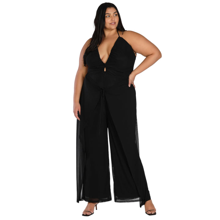 Nicole Williams English Trendy Plus Size Halter Jumpsuit