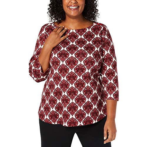 Plus Size Cotton Printed 3/4-Sleeve Top