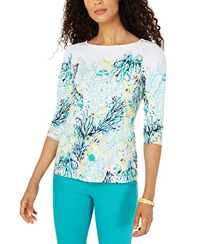 Charter Club Printed Boat Neck Button Detail Top