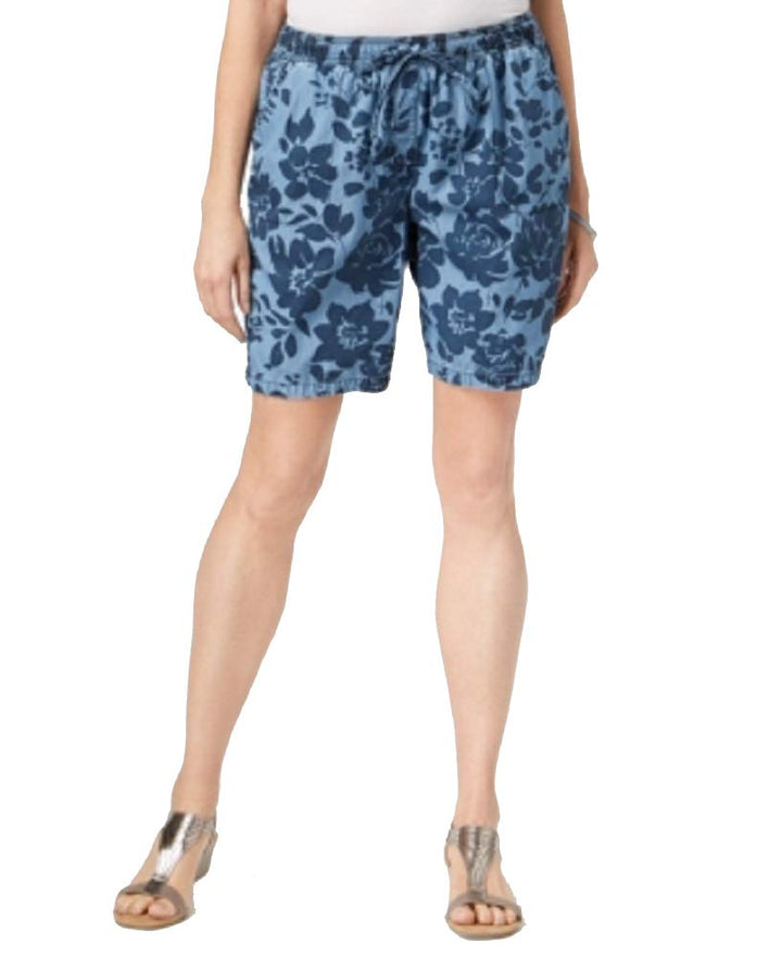 Karen Scott Petite Printed Chambray Shorts