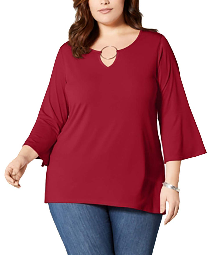 Plus Size Bell-Sleeve Keyhole Blouse