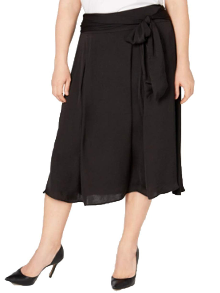 Plus Size Satin-Tie Midi Skirt