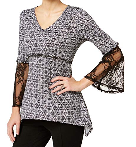 NY Collection Printed Lace Sleeve Top