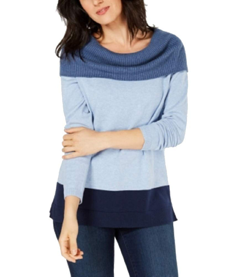 Karen Scott Cotton Colorblocked Cowl Neck Sweater