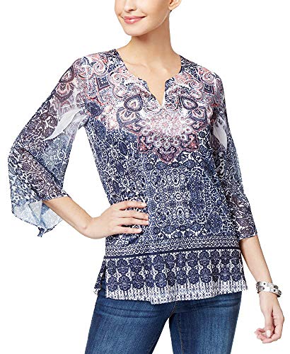 JM Collection Petite Printed Split Neck Tunic