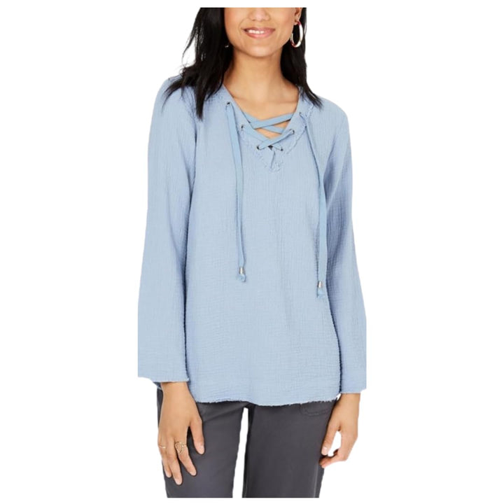 Cotton Lace-Up Textured Top
