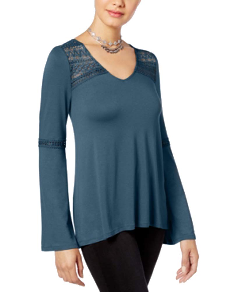 Hippie Rose Juniors Lace Trim Bell Sleeve Top