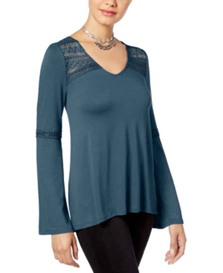 Hippie Rose Juniors Lace Trim Bell Sleeve Top