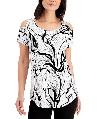 JM Collection Floral Print Cold Shoulder Top