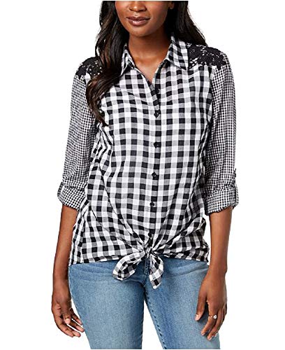 Style & Co Mixed Gingham Tie Front Shirt
