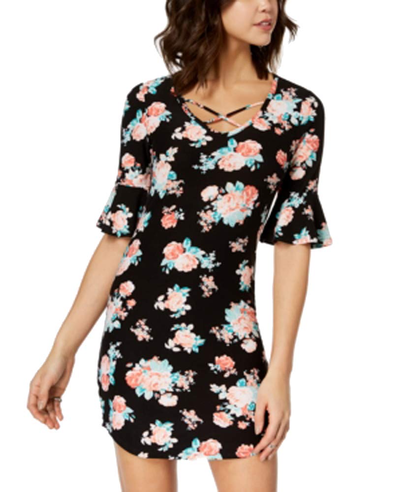 Juniors' Printed Ruffle-Sleeved Dress