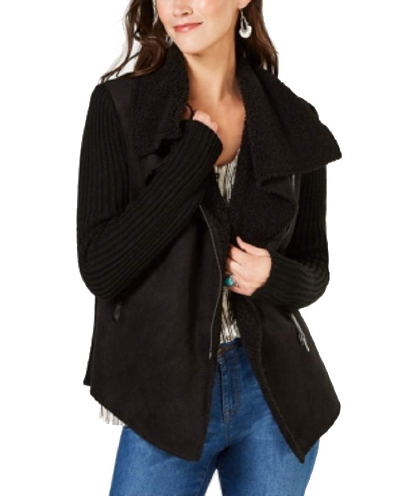Style & Co Petite Faux Shearling Knit Sleeve Jacket