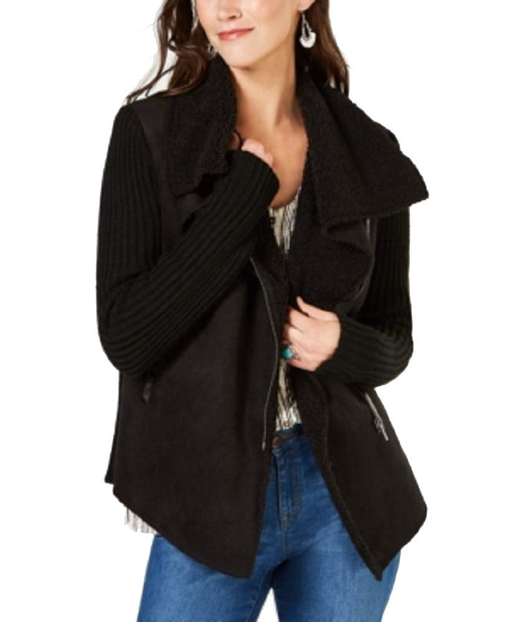 Style & Co Petite Faux Shearling Knit Sleeve Jacket
