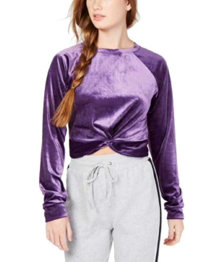 Juniors' Twist-Front Velour Sweater