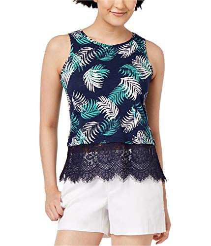 Maison Jules Printed Lace Trim Tank Top