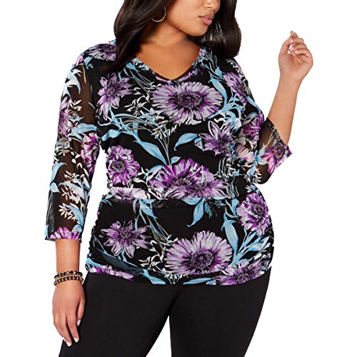 Plus Size Floral Print V Neck Top