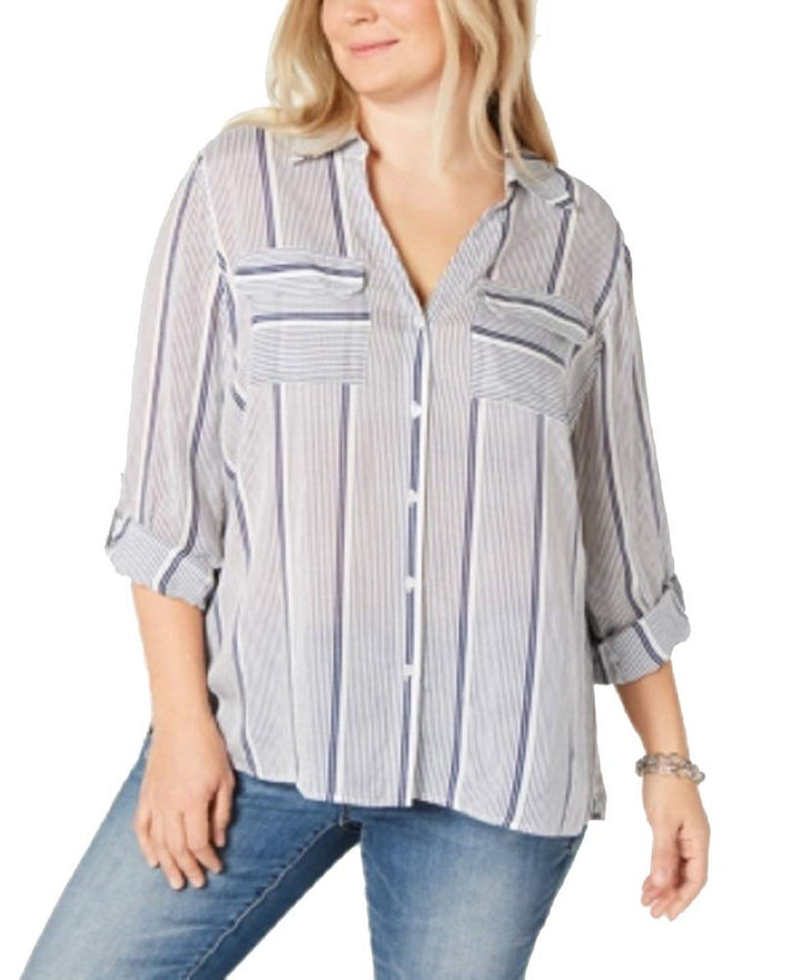 I.N.C. Plus Size Striped Button-Up Shirt