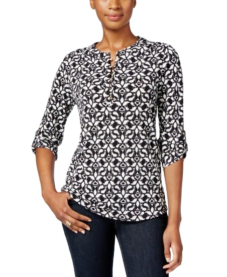 Charter Club Petite Printed Henley Blouse