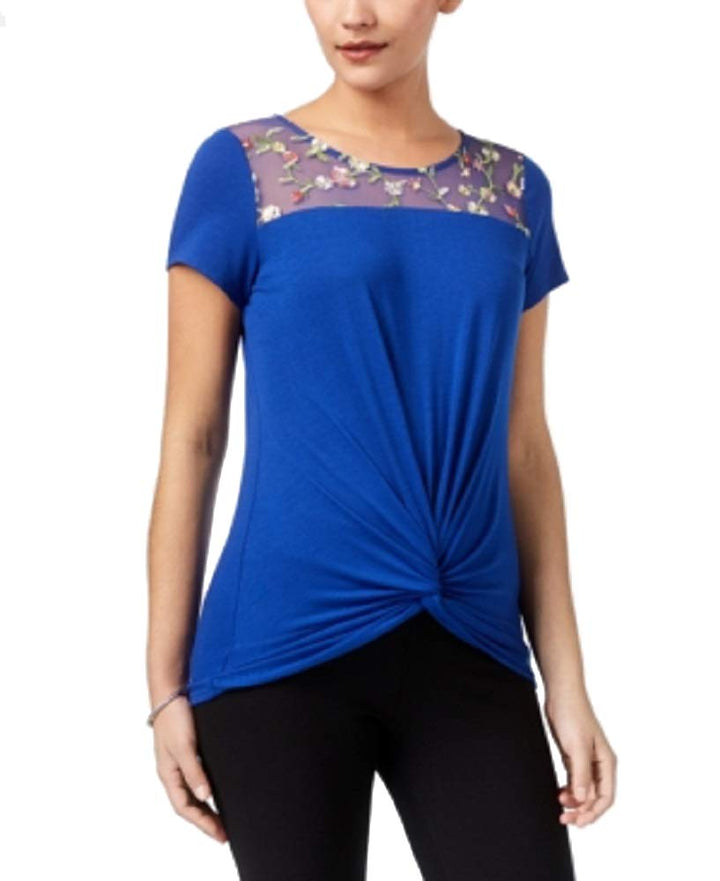 NY Collection Twist Front Illusion Contrast Top