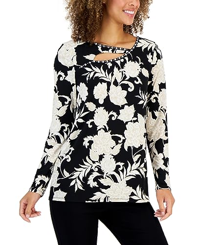 JM Collection Petite Elaborate Festive Embellished Cutout Top