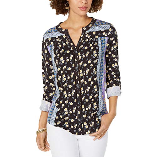 Style & Co Printed Button Neck Top