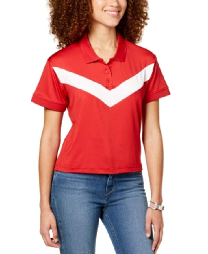 Almost Famous Juniors Cropped Chevron Stripe Polo