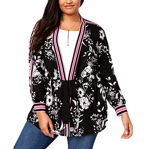 Plus Size Striped Trim Kimono