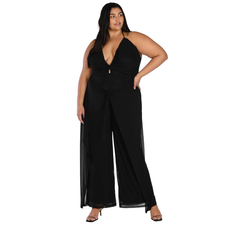Nicole Williams English Trendy Plus Size Halter Jumpsuit