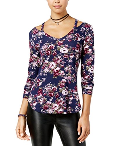 Juniors' Printed Cutout-Neck Top