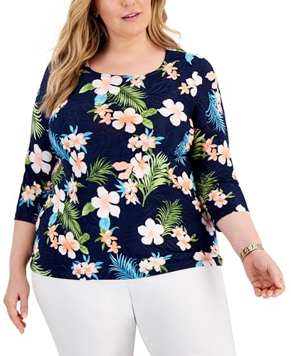 JM Collection Plus Size Floral Jacquard Top