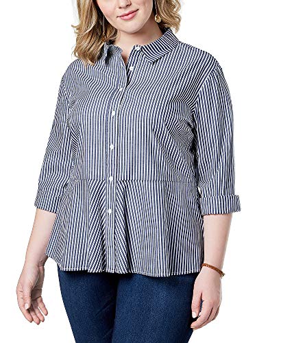 Say What Trendy Plus Size Cotton Striped Peplum Button Front Shirt