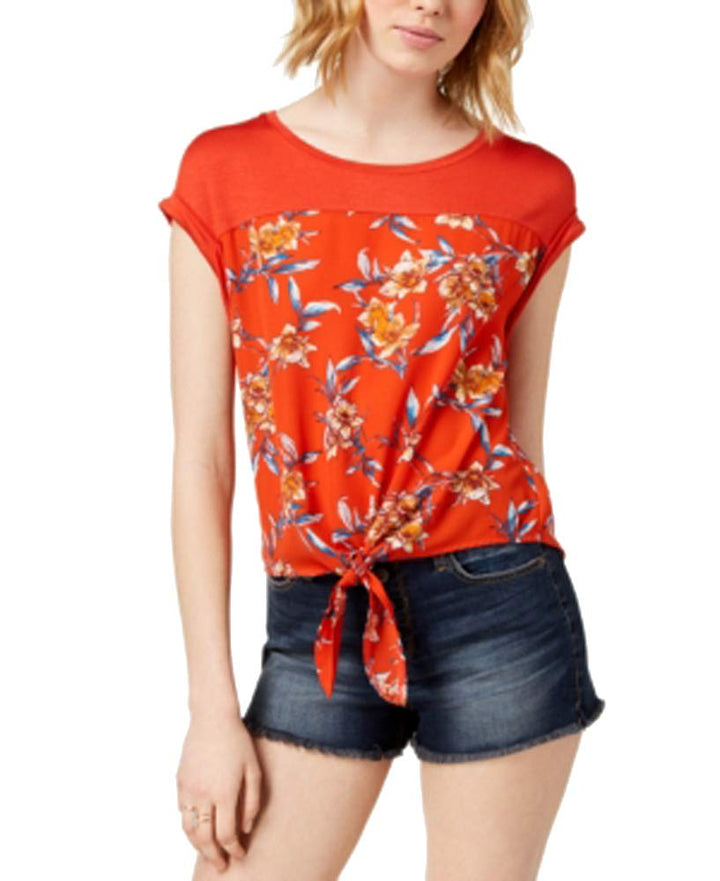 Juniors' Tie-Front Top