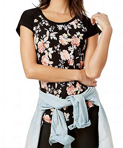 Juniors' Floral-Printed Baseball T-Shirt