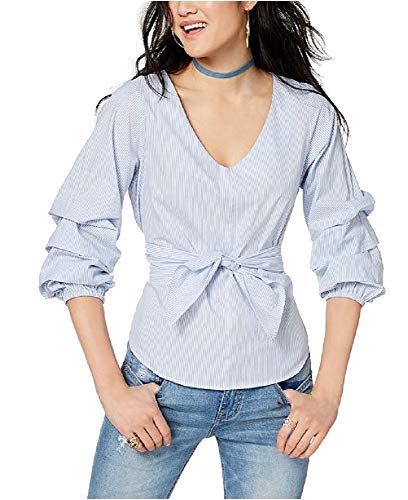 Juniors' Ruffle-Sleeved Tie-Front Blouse