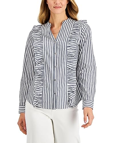Charter Club Cotton Striped Ruffle Trim Blouse