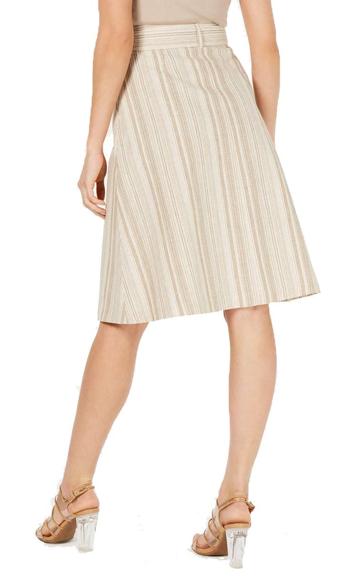 Striped Button-Front Midi Skirt