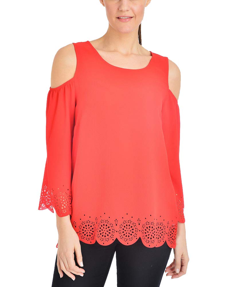 NY Collection Cold Shoulder Scalloped Edge Top