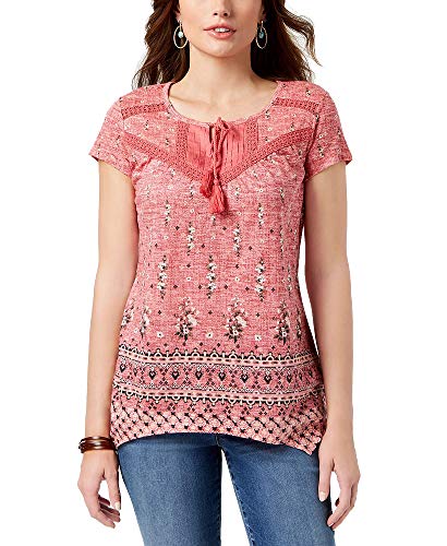 Style & Co Petite Printed Crochet Trim Top