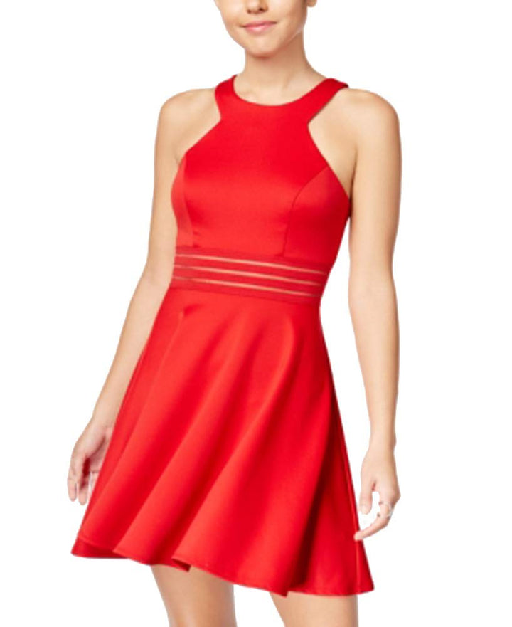 City Studios Juniors Illusion Waist Scuba Fit Flare Dress