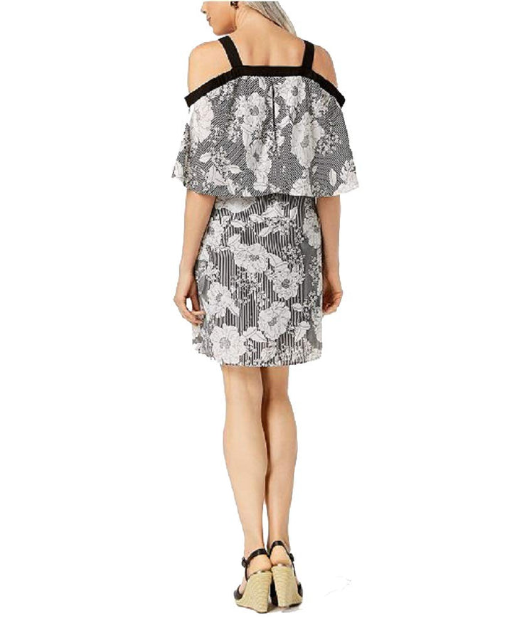 NY Collection Petite Printed Cold Shoulder Popover Dress