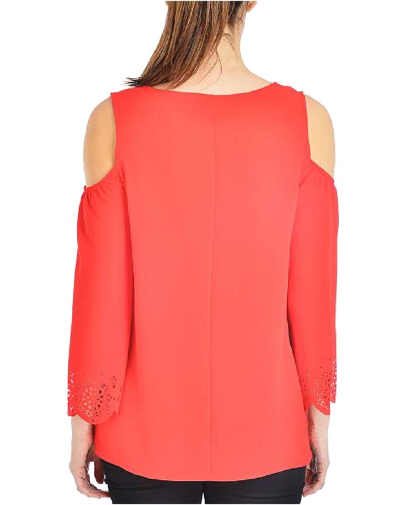 NY Collection Cold Shoulder Scalloped Edge Top
