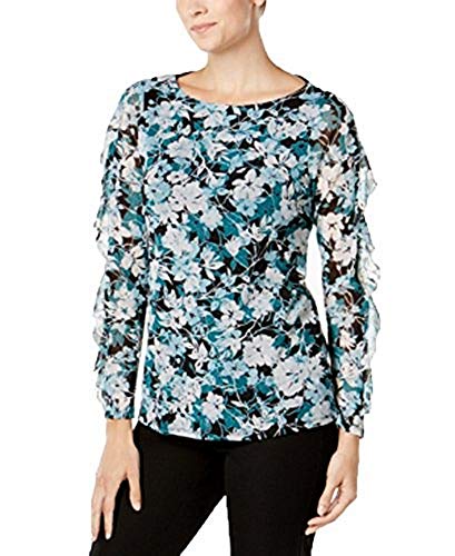 Charter Club Floral Print Ruffled Sleeve Mesh Top