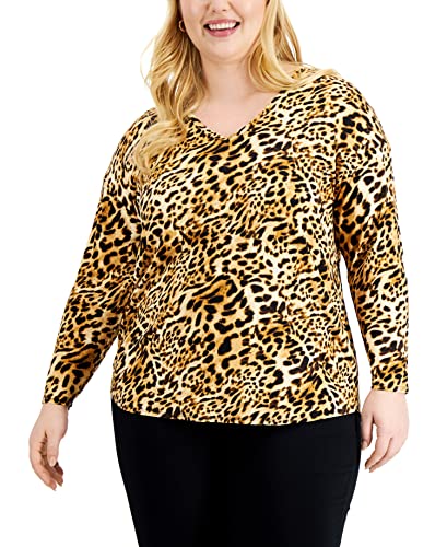 INC International Concepts Plus Size Leopard Print V Neck Tunic