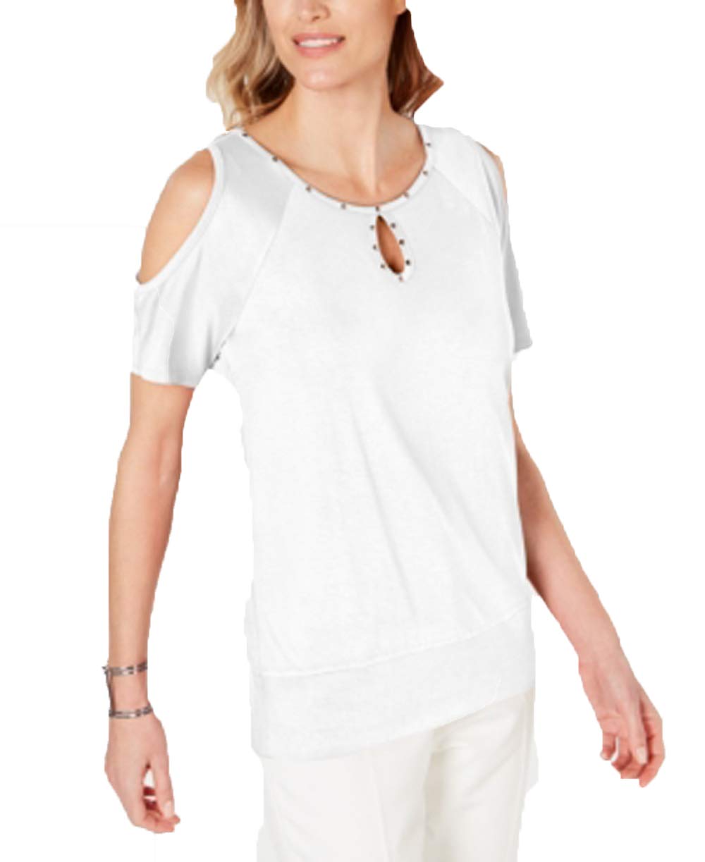 Petite Studded Cold-Shoulder Keyhole Top