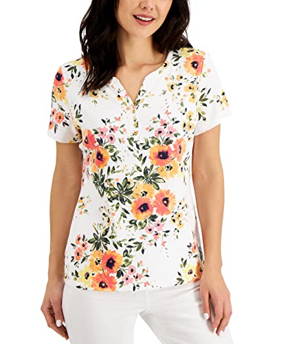 Karen Scott Petite Floral Dash Henley Shirt