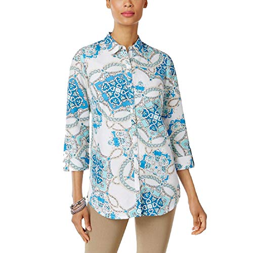 JM Collection Printed Roll Tab Shirt