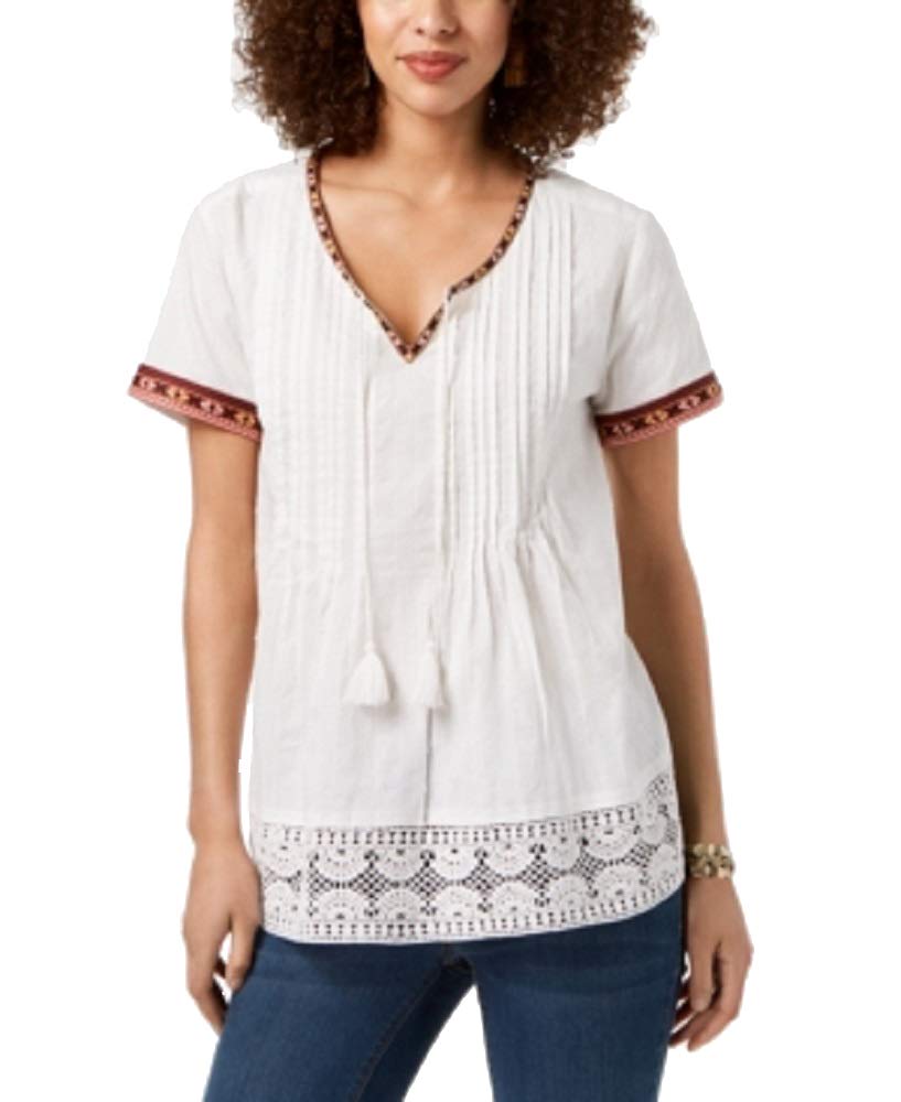 Style & Co Cotton Crochet Trim Top