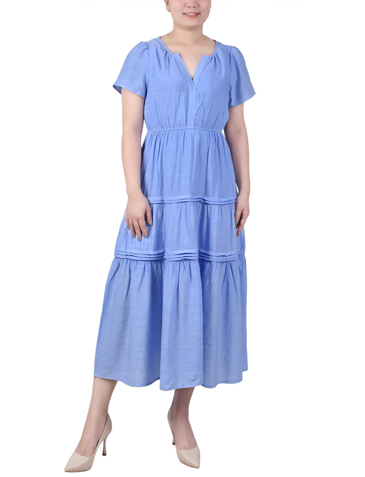 Petite Short Sleeve Tiered Midi Dress